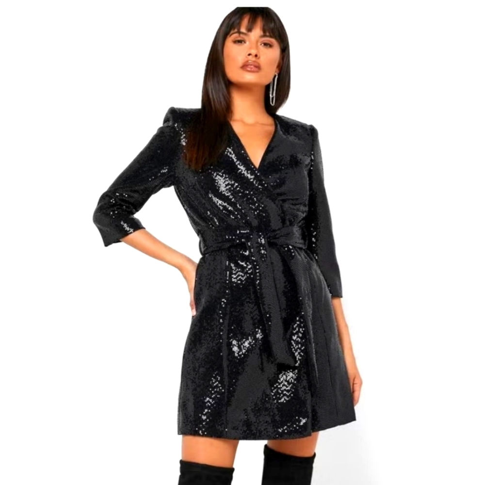 Mango Black Sequin Mini Dress